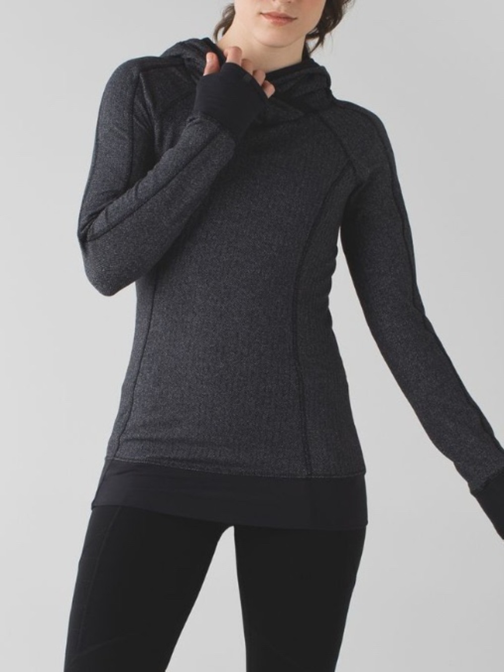 Lululemon Think Fast Hoodie Heathered Herringbone Black Size 4
